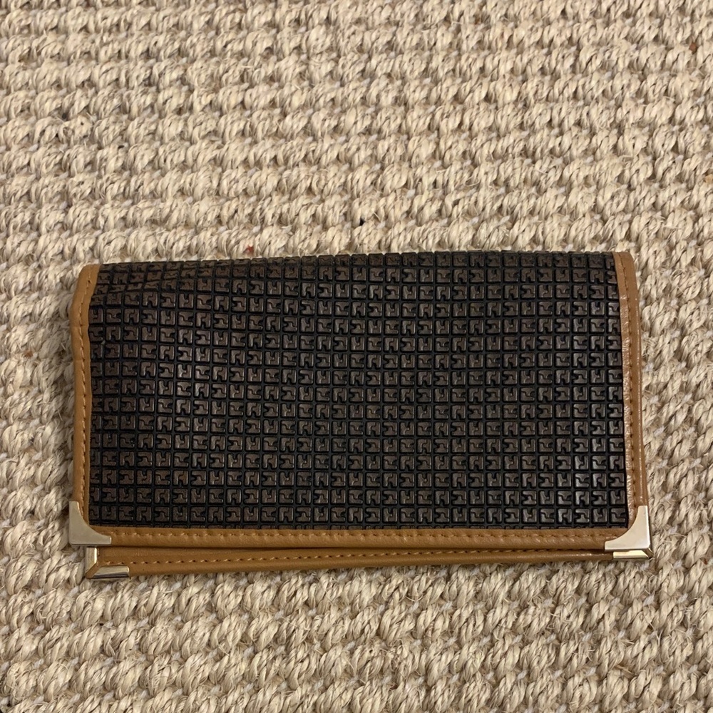 Vintage Ted Lapidus Paris Brown and Tan Document Photo Wallet EUC